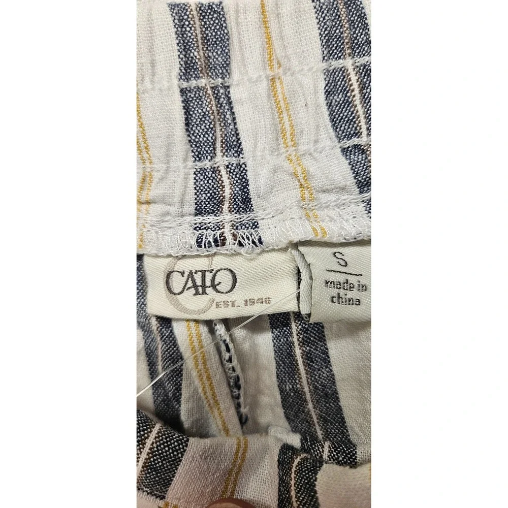 Cato Mens White Blue Yellow Striped Wide Leg Button Side Pants S New